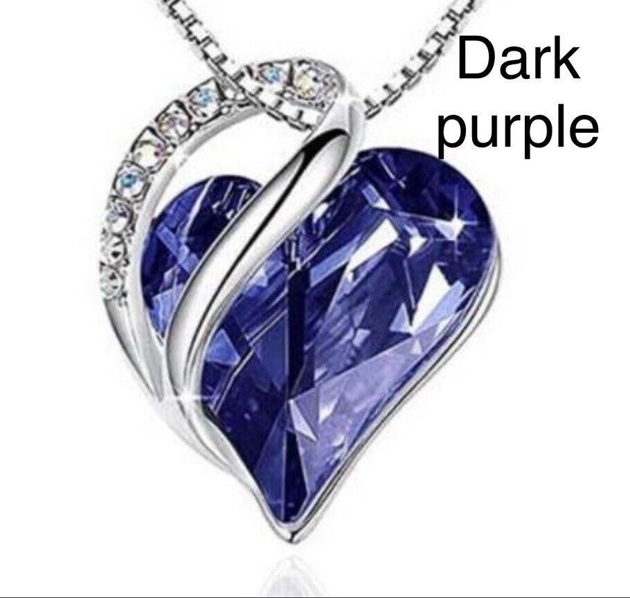Birthstone Crystal Heart Shape Pendants Stainless Steel Necklace Women Girls