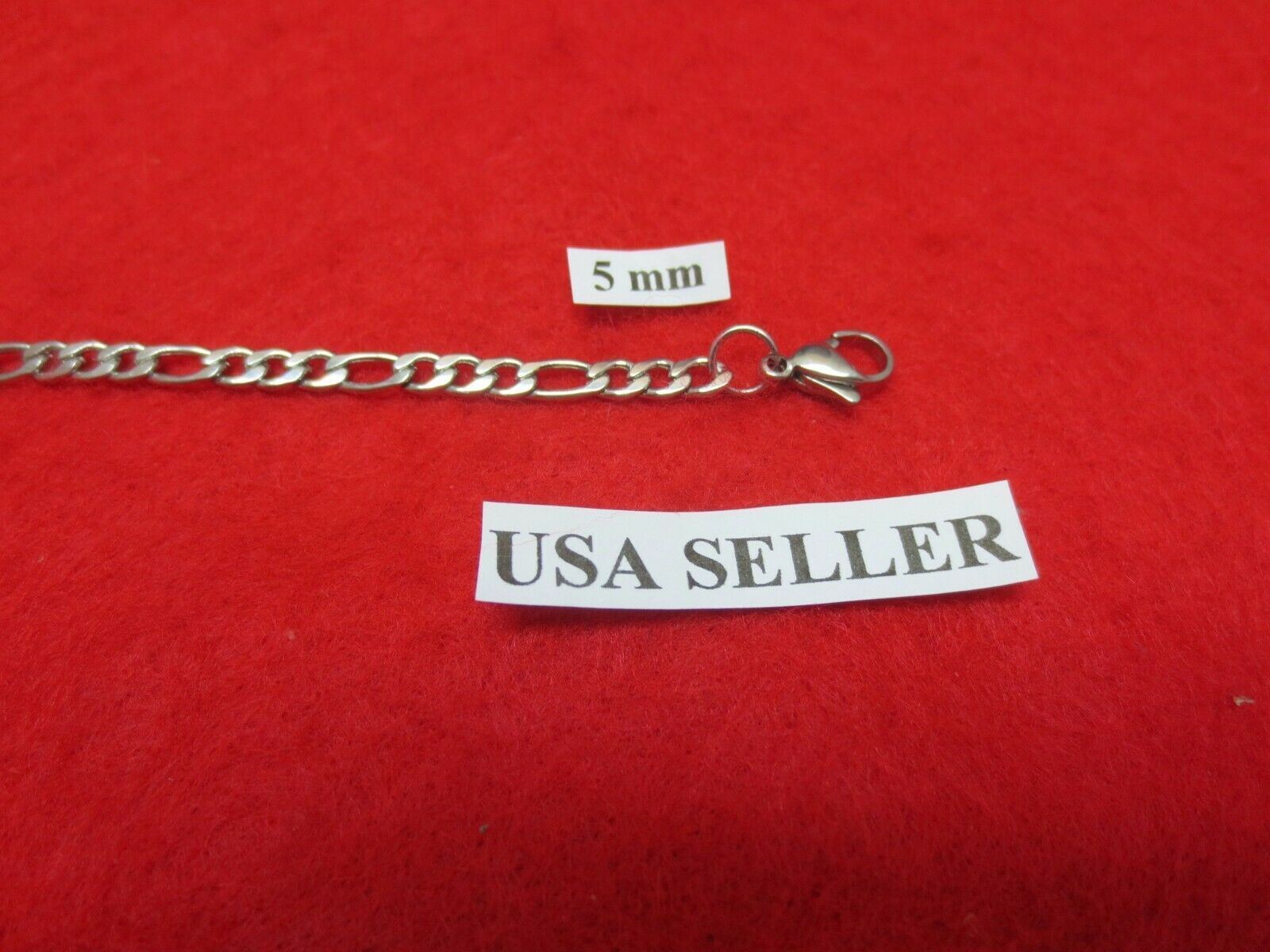 24″ Mens,Womens,Boys,Girls,5mm Stainless Steel Silver Figaro Rope Chain Necklace