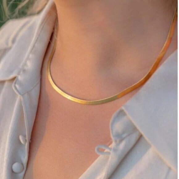 Waterproof Gold Chain Necklace Classic Herringbone Necklace Everyday Jewelry