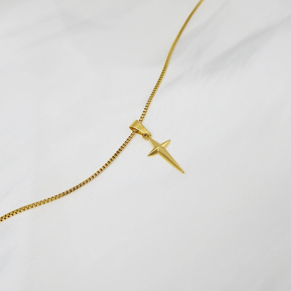 40cm North Star Pendant Stainless Steel Necklace Box Chain Men Women Girl Boy