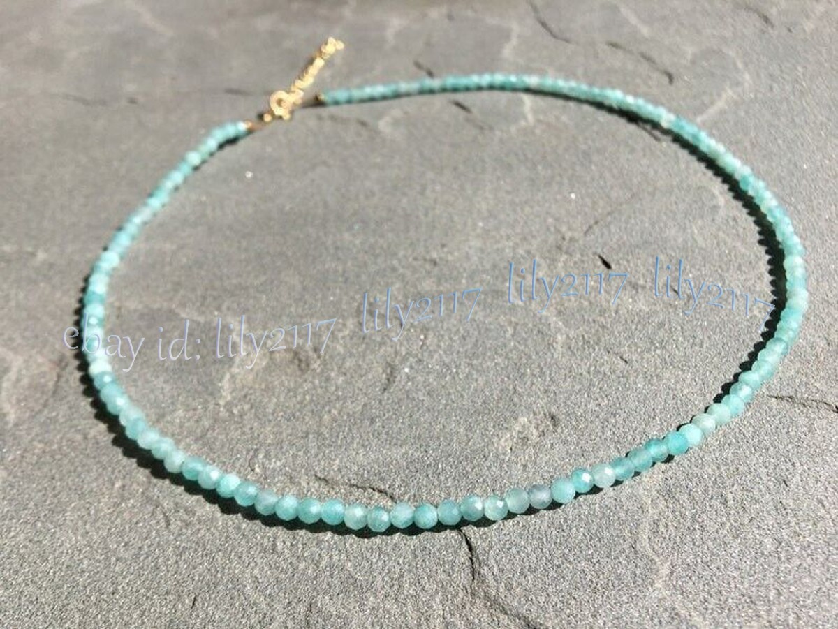 Mini 3mm Natural Blue Amazonite Faceted Gemstone Round Beads Necklace 14-28”