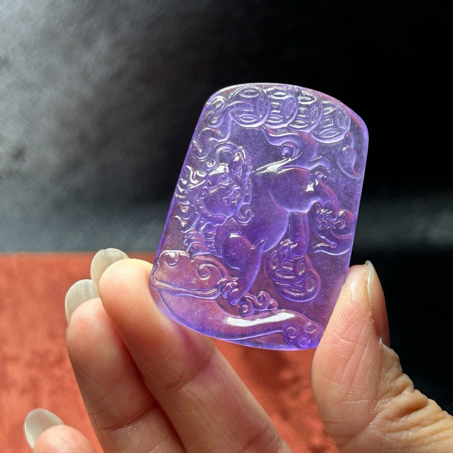 Nature ice purple Burmese Jade Jadeite Carved Kirin lucky Pendant&Necklaces