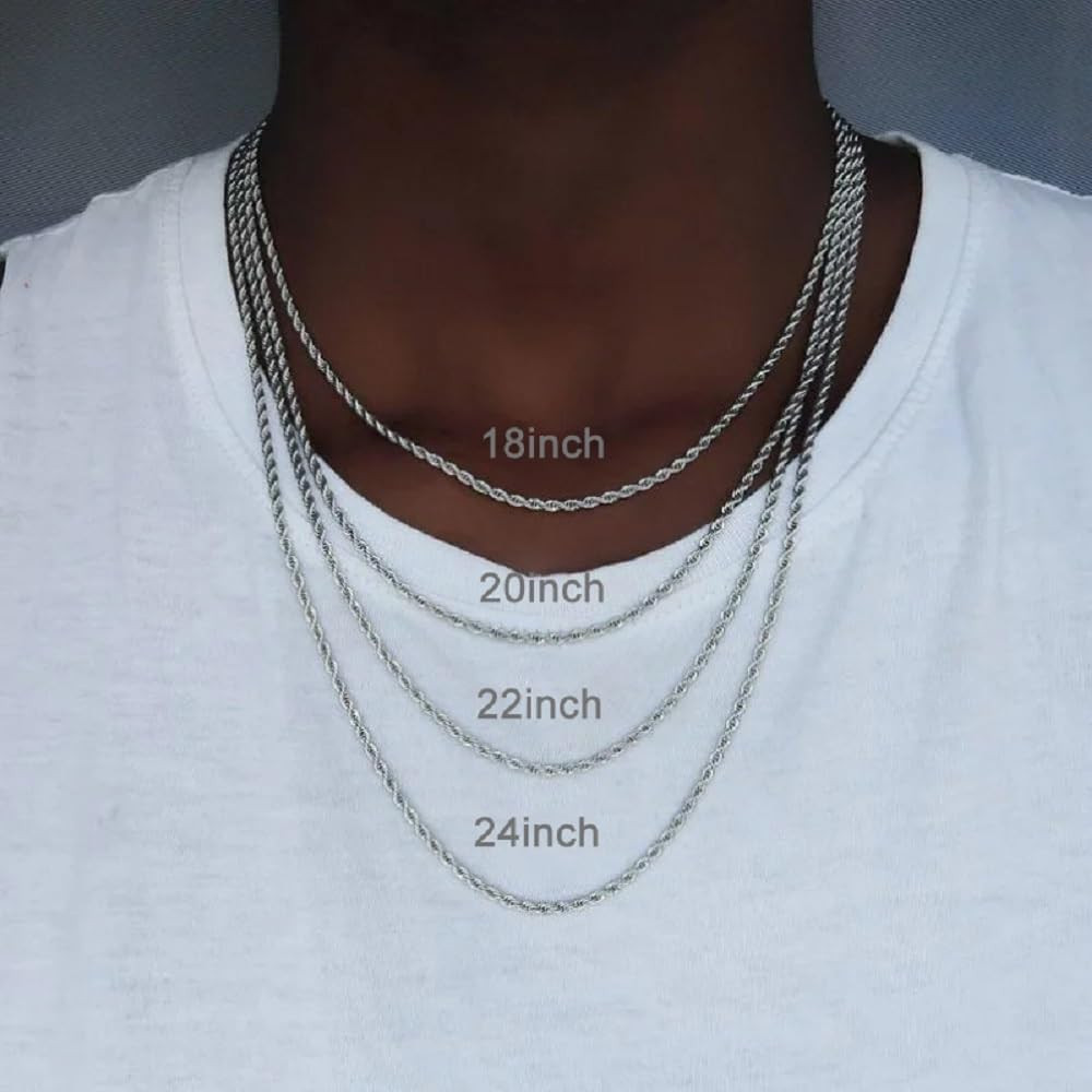 Stainless Steel Rope Chains 22 Inches 2mm Twist Rope Necklace Men Women