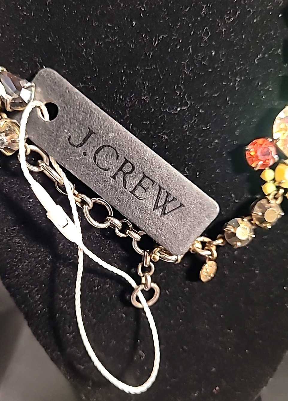 J Crew Melange Statement Necklace Multicolor Crystal Rhinestone Silver Tone 18″