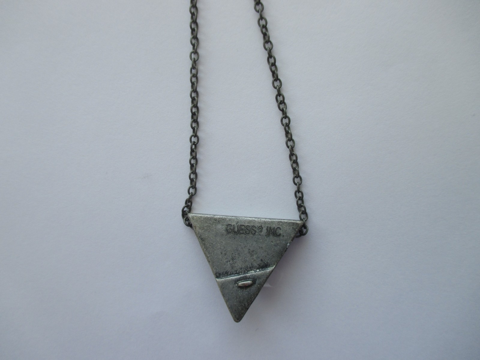 GUESS Silver Tone, Dark, Triangle Shape Necklace, New with Tag, 10 in. Chain