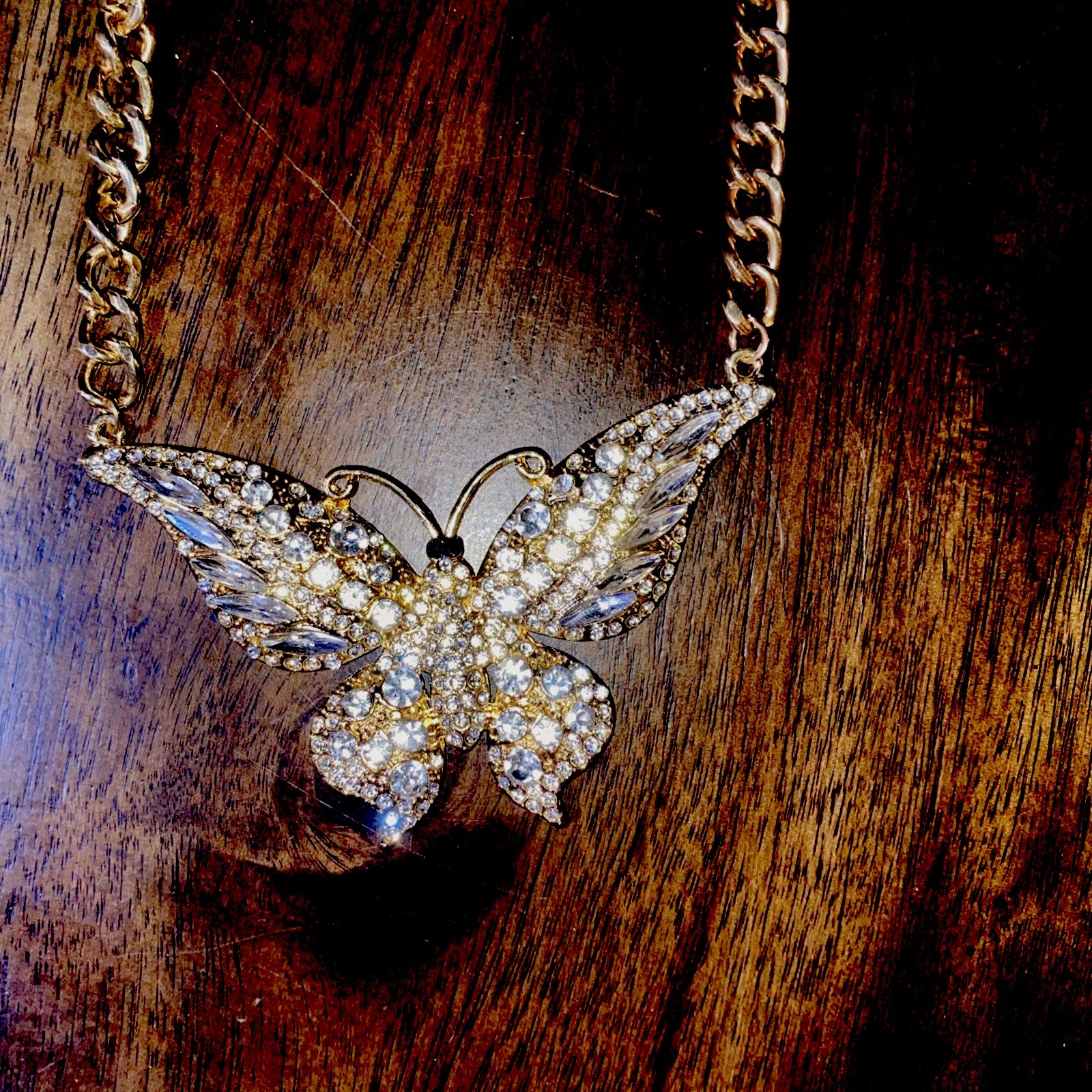 Butterfly STATEMENT Gold Toned Necklace 23 Inches With Butterfly 3.75