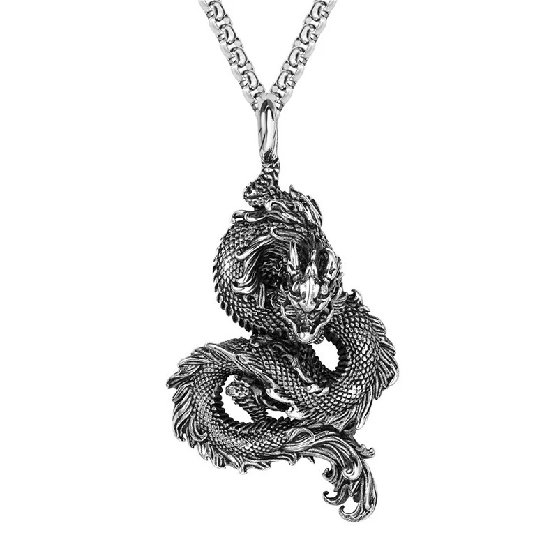 Fashion Chinese Dragon Pendant Chain Stainless Steel Domineering Loong Necklaces