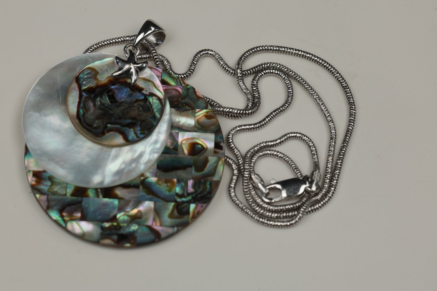 Necklace 18 Inch Chain Multicolor Shell Sterling Silver Italy Pendant Abalone