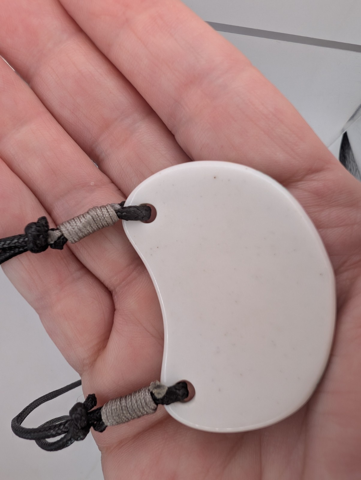 Crescent floral print white ceramic pendant adjustable cord NONE METAL Necklace
