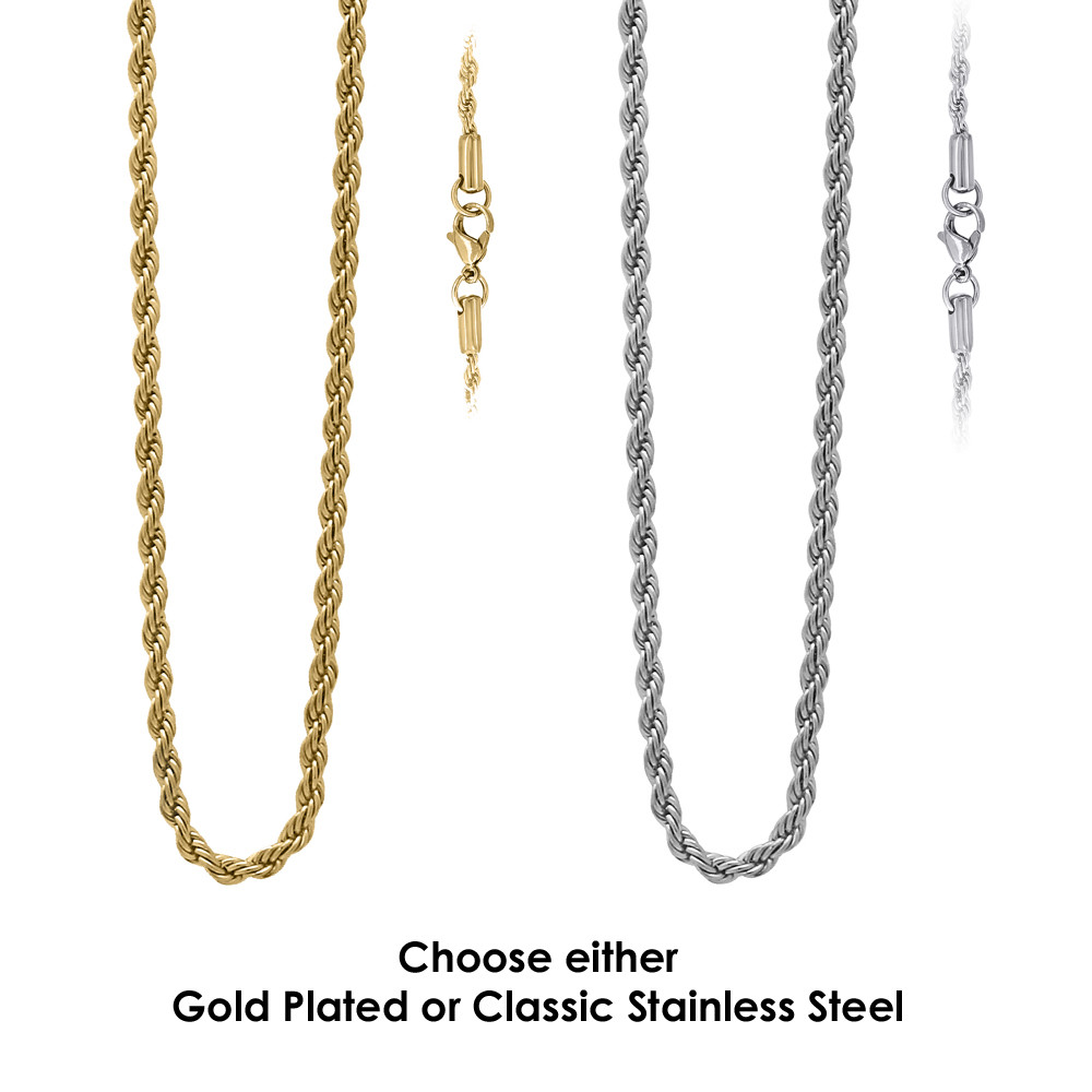 Stainless Steel or Gold Plated Rope Chain Necklace Boys and Mens Lengths