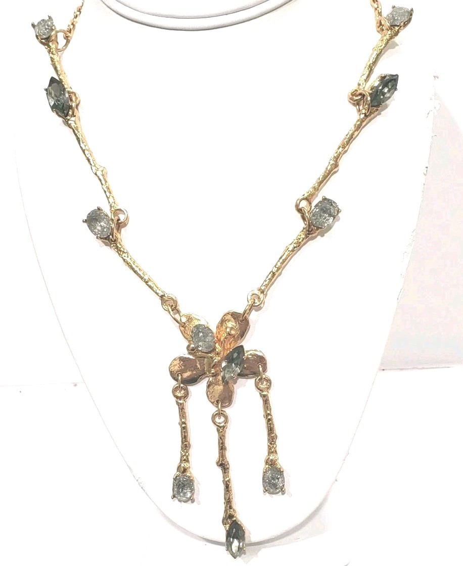 Exquisite ! GAVILANE, PARIS NECKLACE – SILVERY GREY QUARTZ GEMSTONES – 18″
