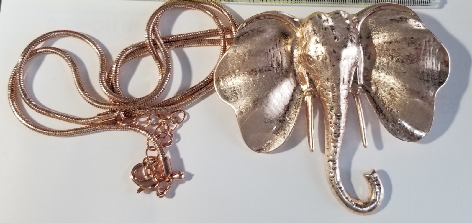 Stunning Rose Gold Tone 3.5in ELEPHANT Head Pendant Long Mesh Chain Necklace