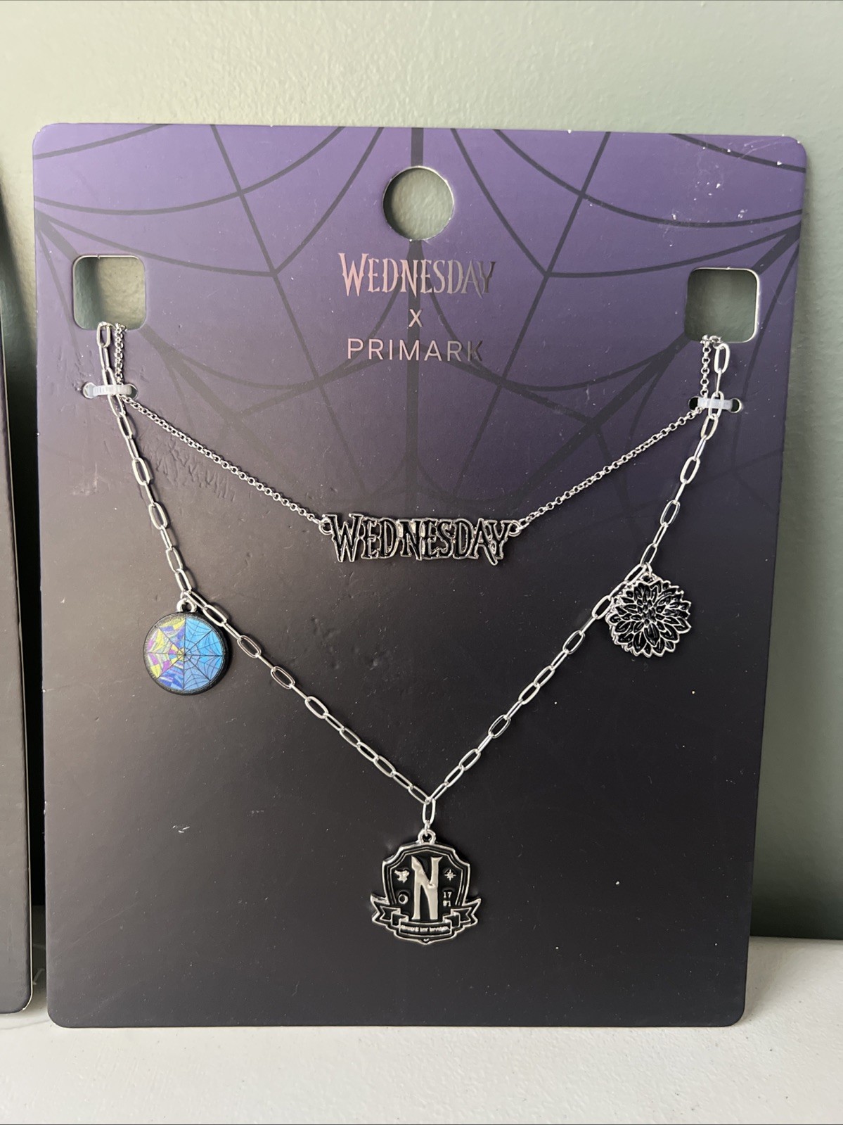 NEW Addams Family Wednesday x Primark Double Chain Charm Necklace Set Of 2