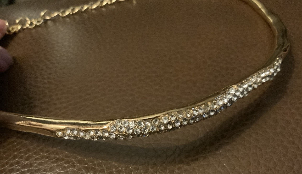 Solanales Crystal Molten Necklace Pavé Collar Gold Chain Irregular Boho CZ VTG