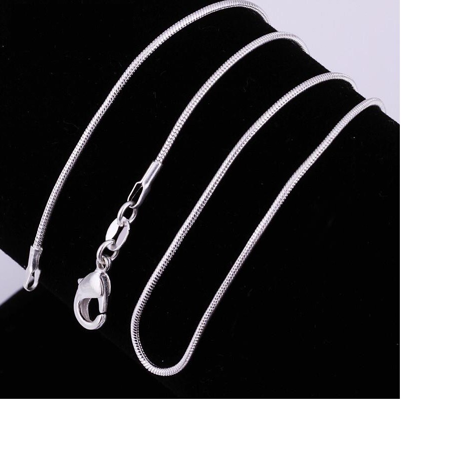 Unisex 925 Sterling Silver Snake Chain Necklace with White Gold Finish 16-38inch
