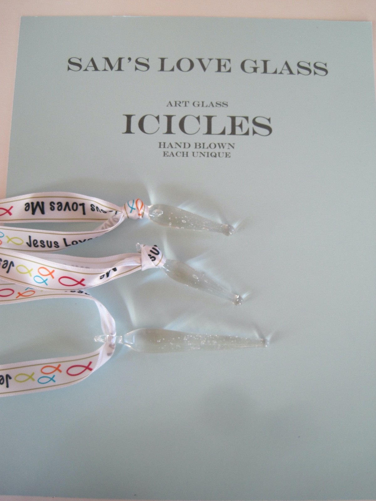Glass Icicle Handblown Holiday Necklace Pendant Jesus Loves Me Lot 3