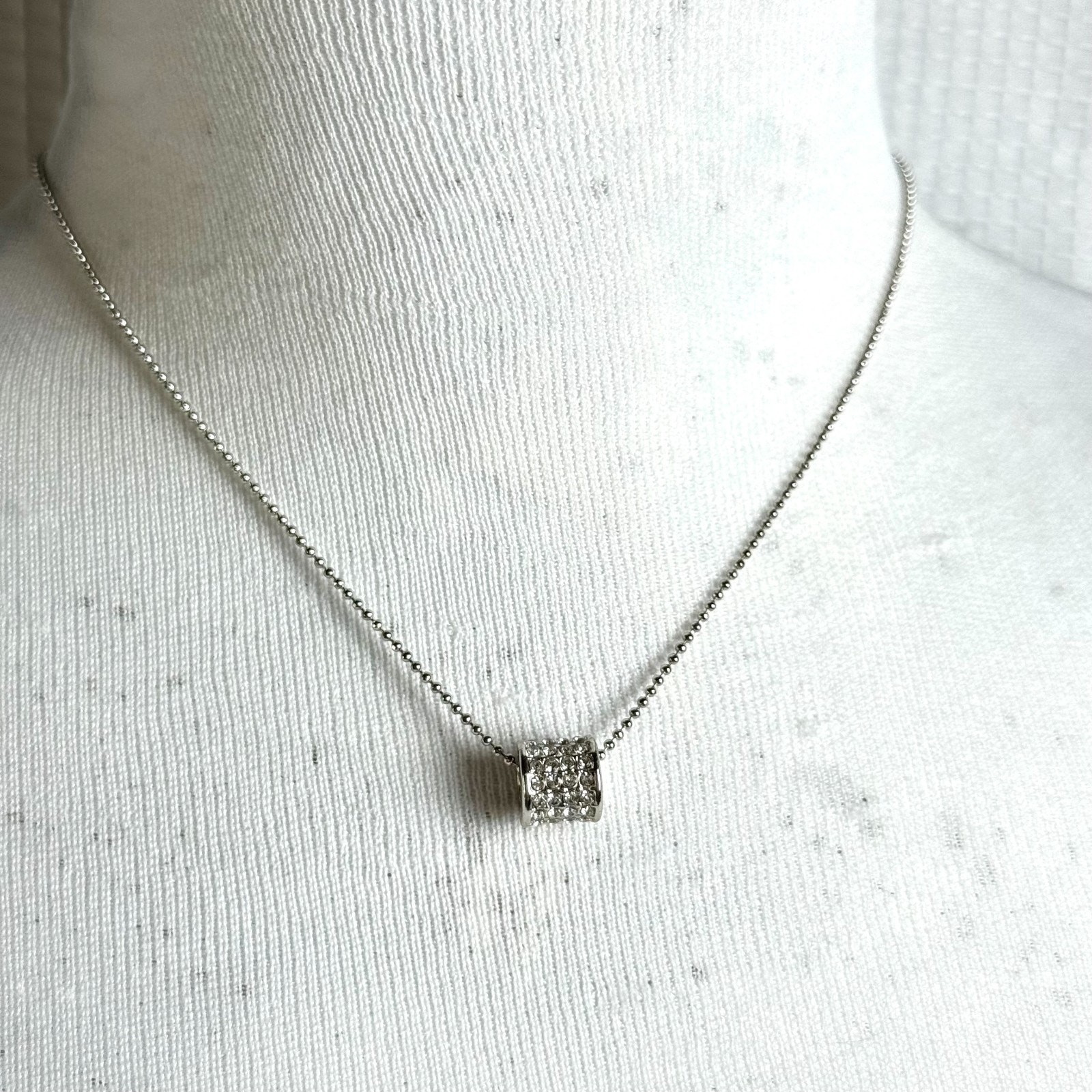 NWT Park Lane Craze Necklace Silver Tone CZ Pave Barrel Pendant Ball Chain 15″