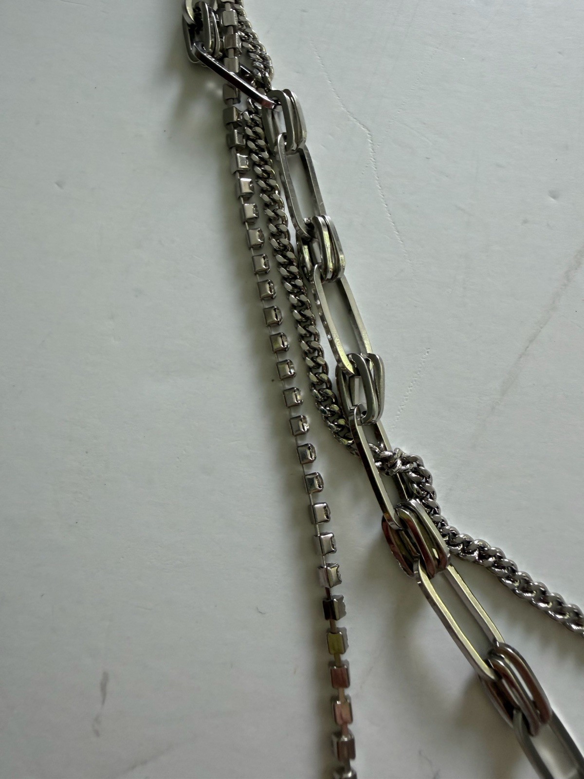 New Express Layered Multi Chain Necklace Paperclip Link Rhinestones Twisted NWT
