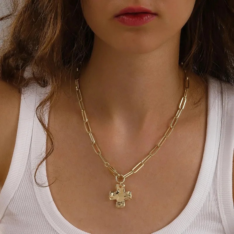 Chunky Cross Necklace for Women Trendy 14K Silver Layered Statement Cross