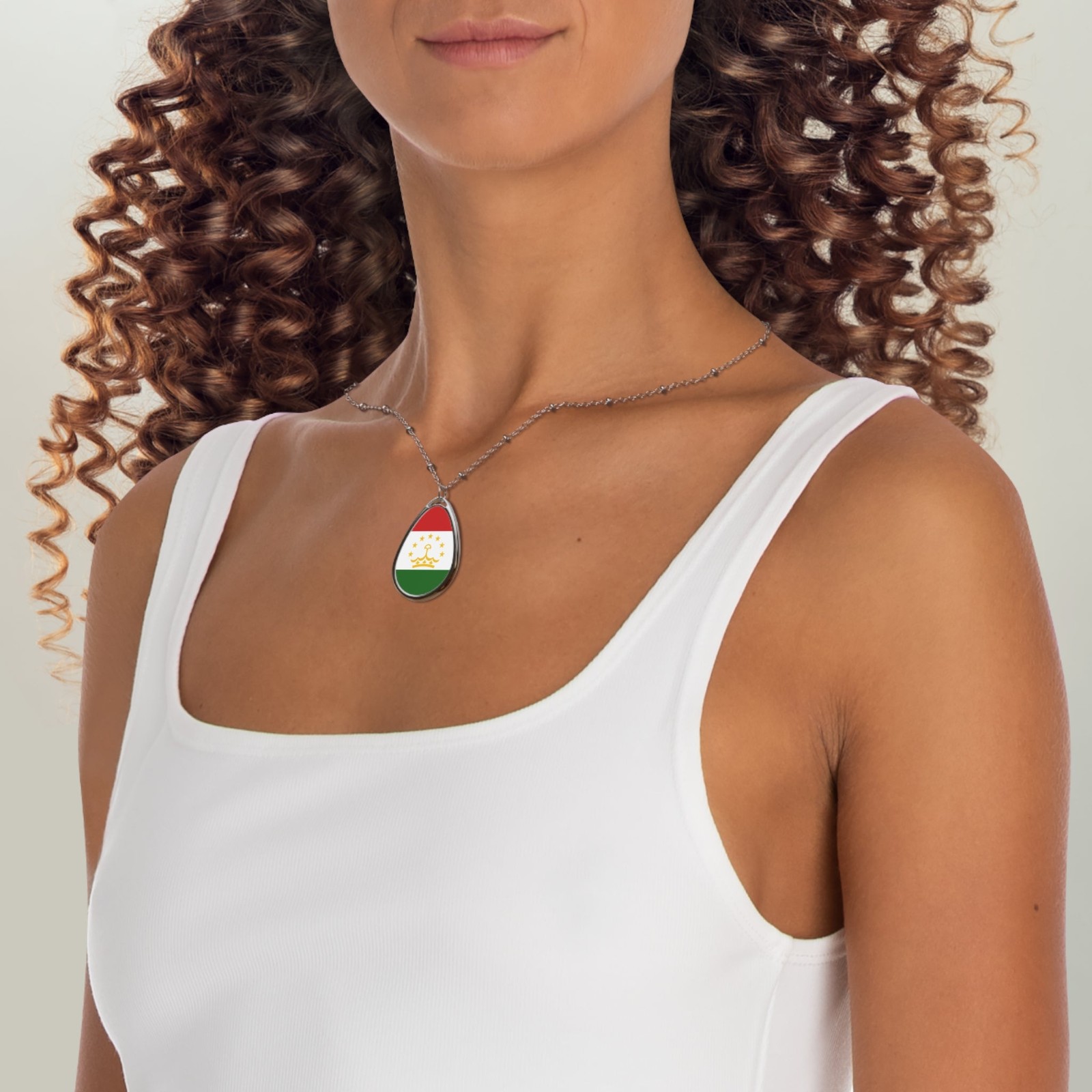 Tajikistan Flag Oval Necklace – Durable Zinc Alloy Pendant – One Size /