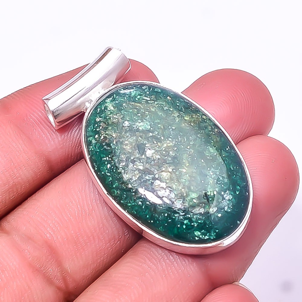 Green Aventurine -India 925 Sterling Silver Pendant 1.64″ P32312, Christmas Gift