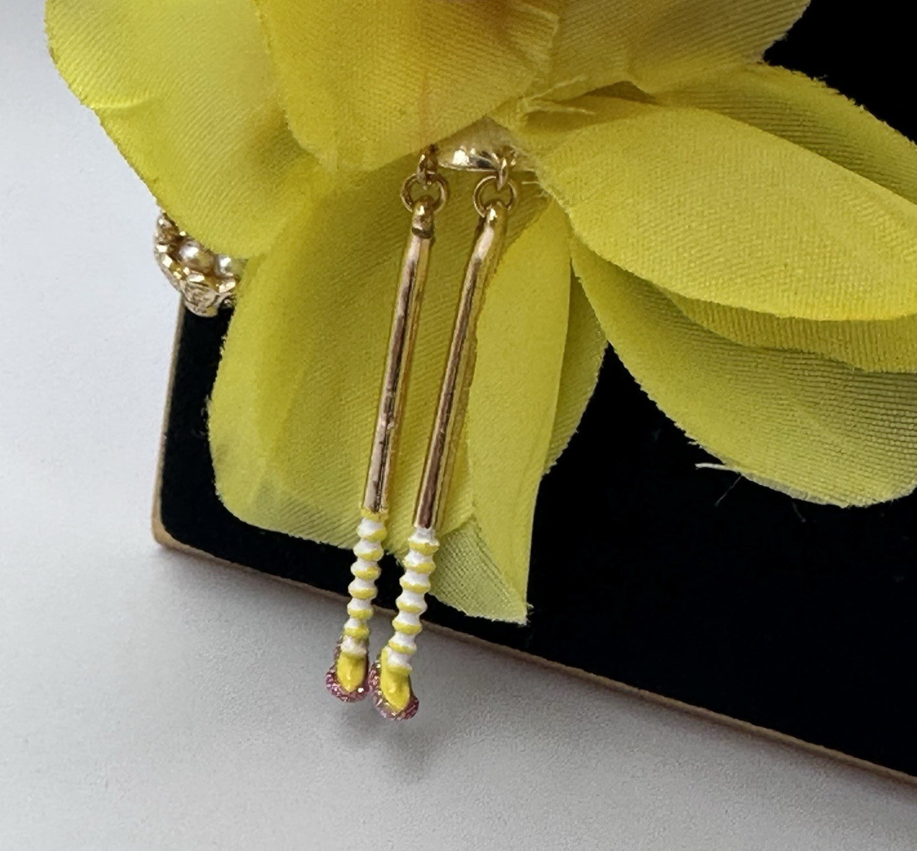 Betsey Johnson Fairy Bunny Necklace Yellow Pink Wings Gold Tone Long Pendant