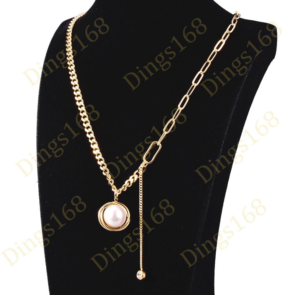 Genuine 18K Gold Filled Paper Clip/Cable Chain Pearl/Crystal 3-Strand Necklace