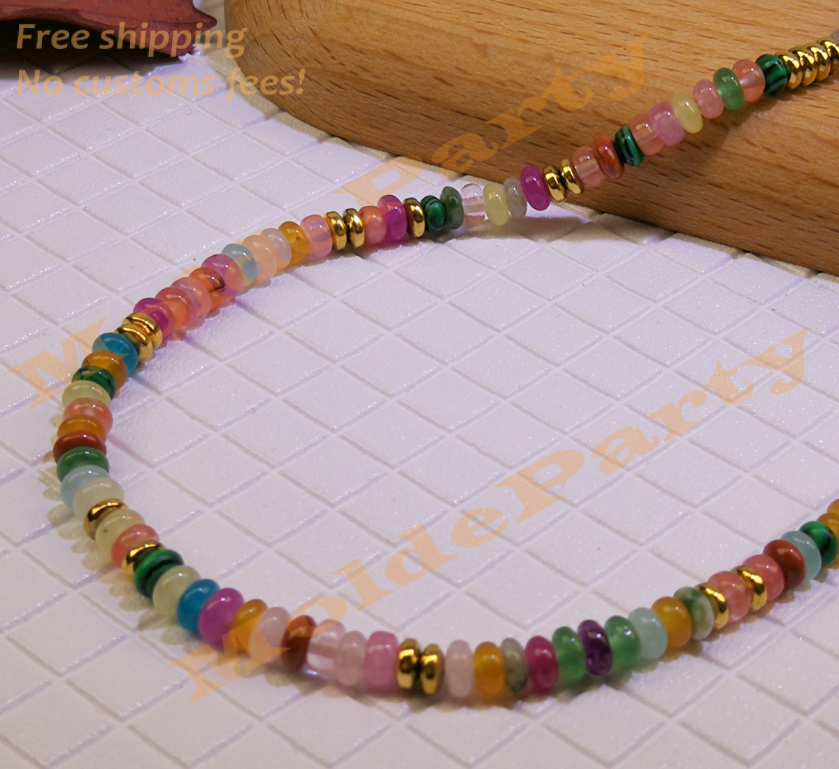 40cm Colorful Mixed Gemstone Rondelle Beaded Choker Boho Rainbow Necklace Gift