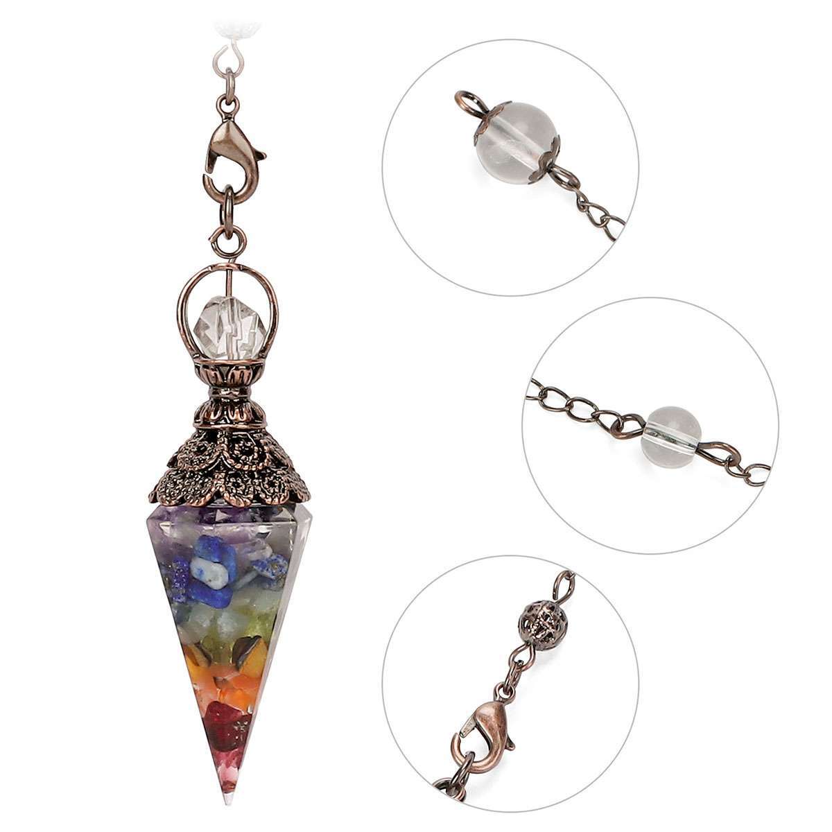 Natural Quartz Pendulum Healing Chips Stone Reiki Crystal Chakra Chain Pendant