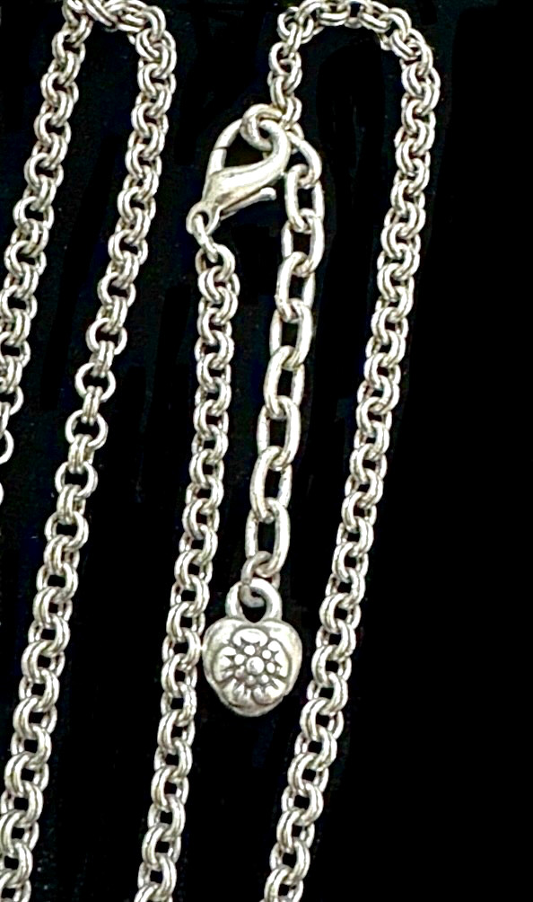 BRIGHTON GLASS PERFUME BOTTLE+SILVER MOON+SCROLLWORK LONG NECKLACE VG✨VTG✨HTF