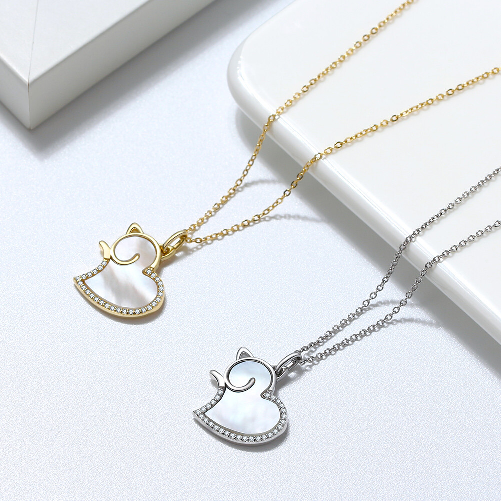 Cat Heart Pendant Necklace for Women Seashell CZ Sterling Silver Ginger Lyne …