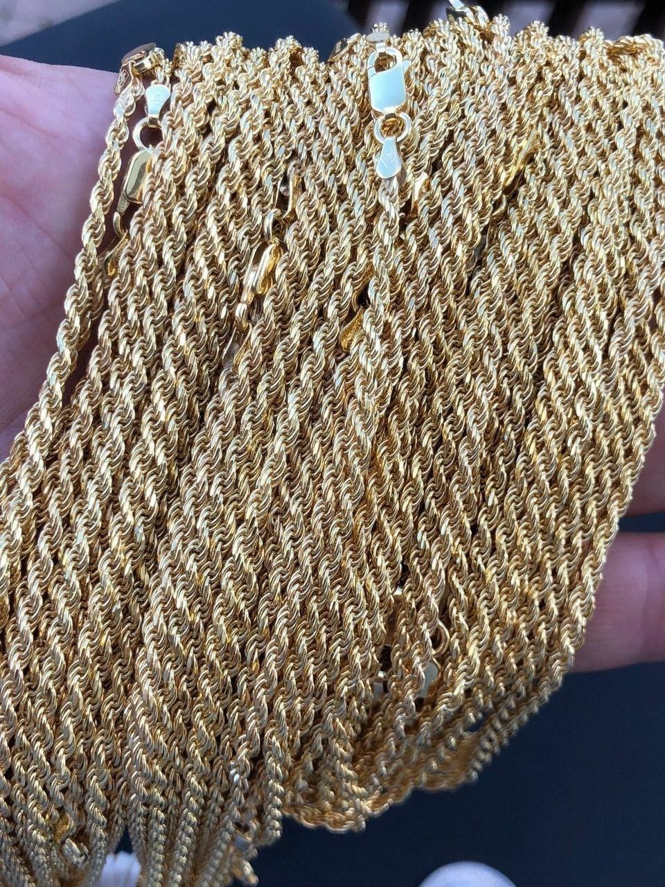 Rope Chain 14K Gold Plated Solid 925 Silver MADE IN ITALY Men’s Women’s 2.5mm