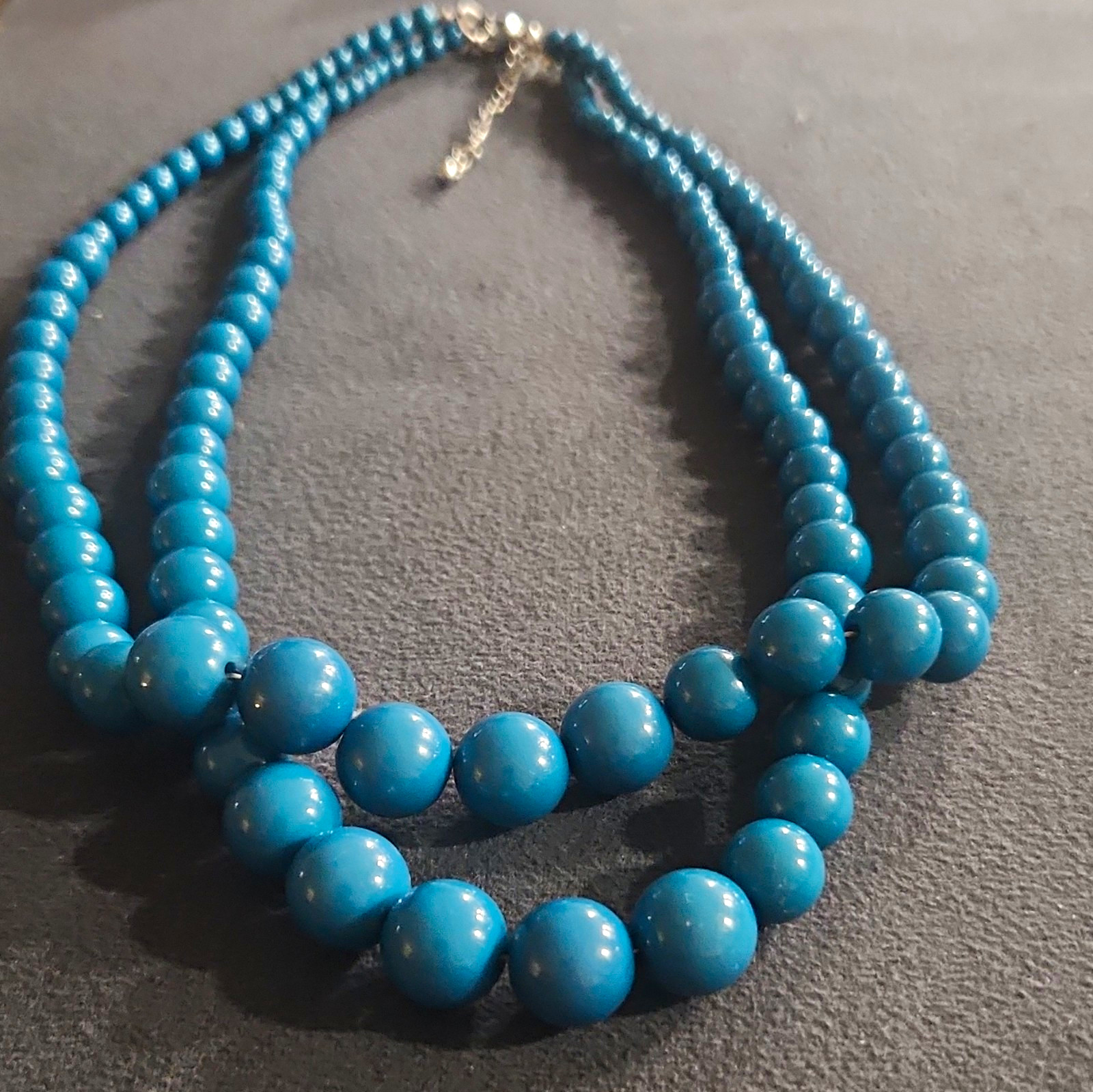 Blue Round Plastic Beaded Layered Multi-Strand Statement Necklace Lobster