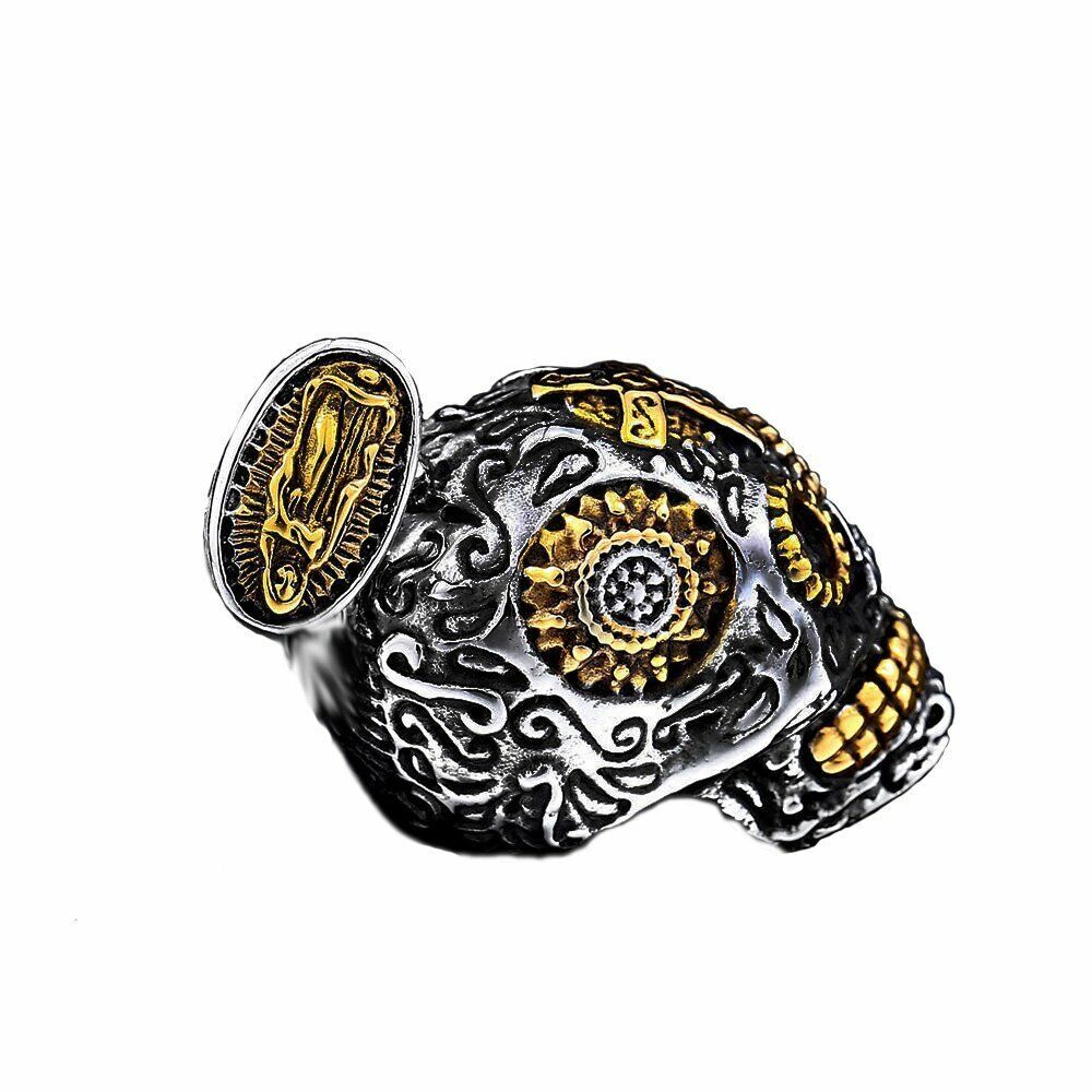 MENDEL Mens Gothic Gold Plated Tone Biker Skull Pendant Necklace Stainless Steel