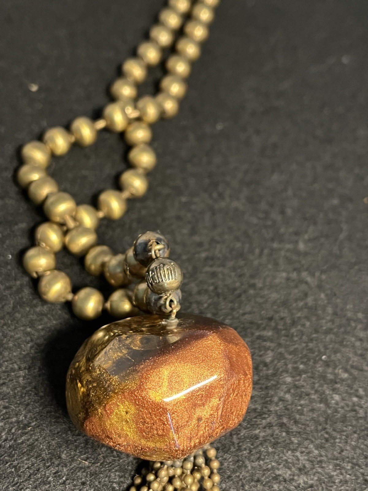 Stunning,Donatella Pellini Italy cast resin and brass accent necklace. Signed