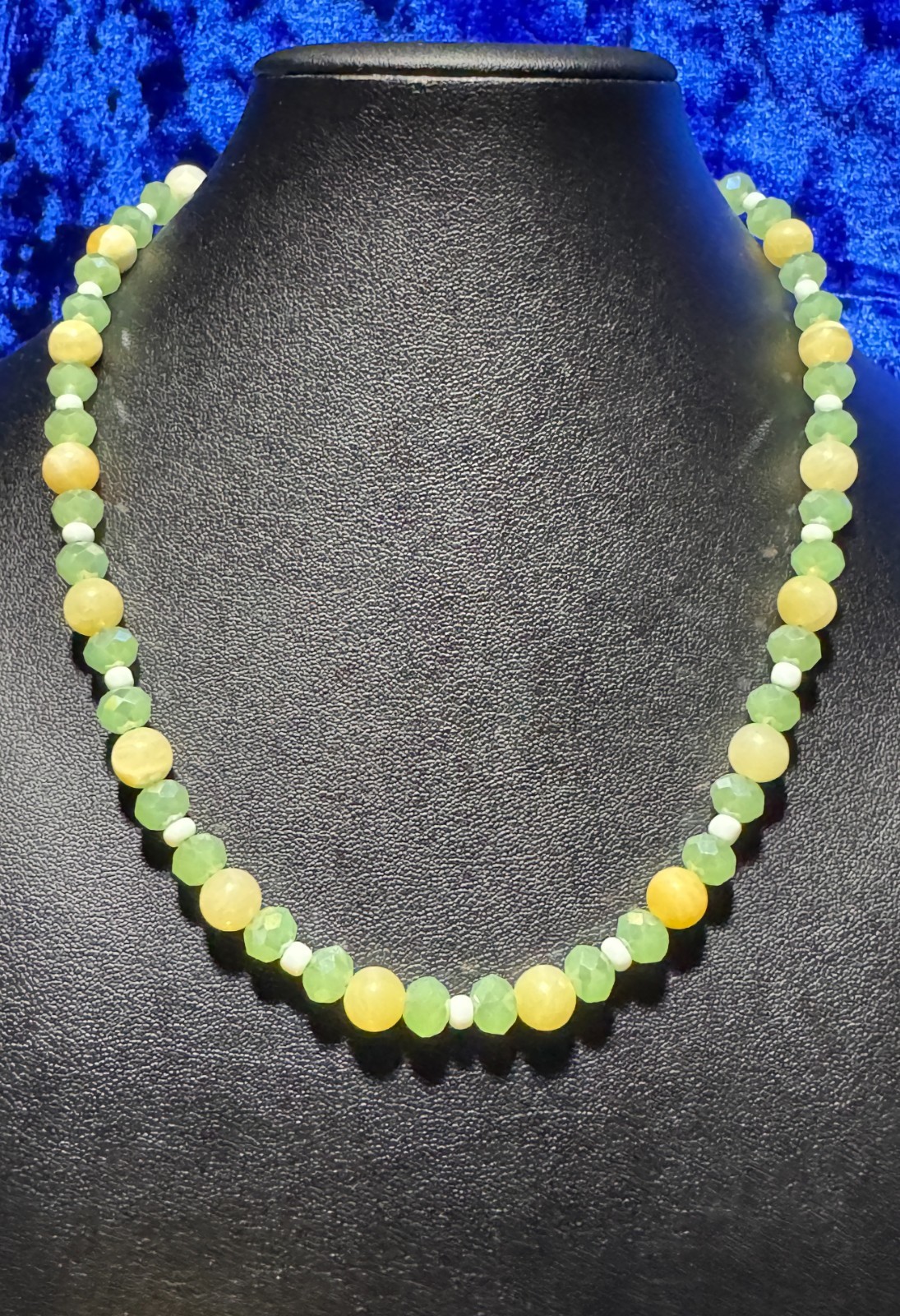light Green & Yellow Jade Beaded Tennis Necklace Chain 16″ + 3″ & Bracelet