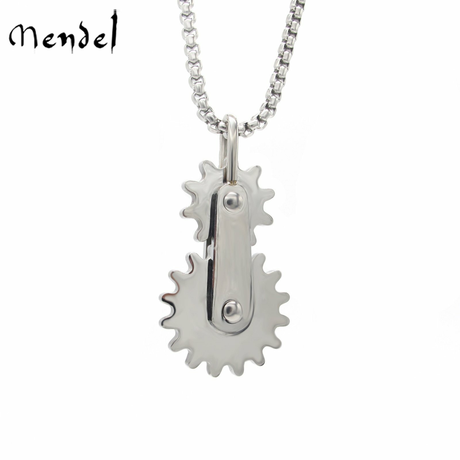 MENDEL Men’s 316L Stainless Steel Cool Boy Fashion Gear Pendant Necklace Gift