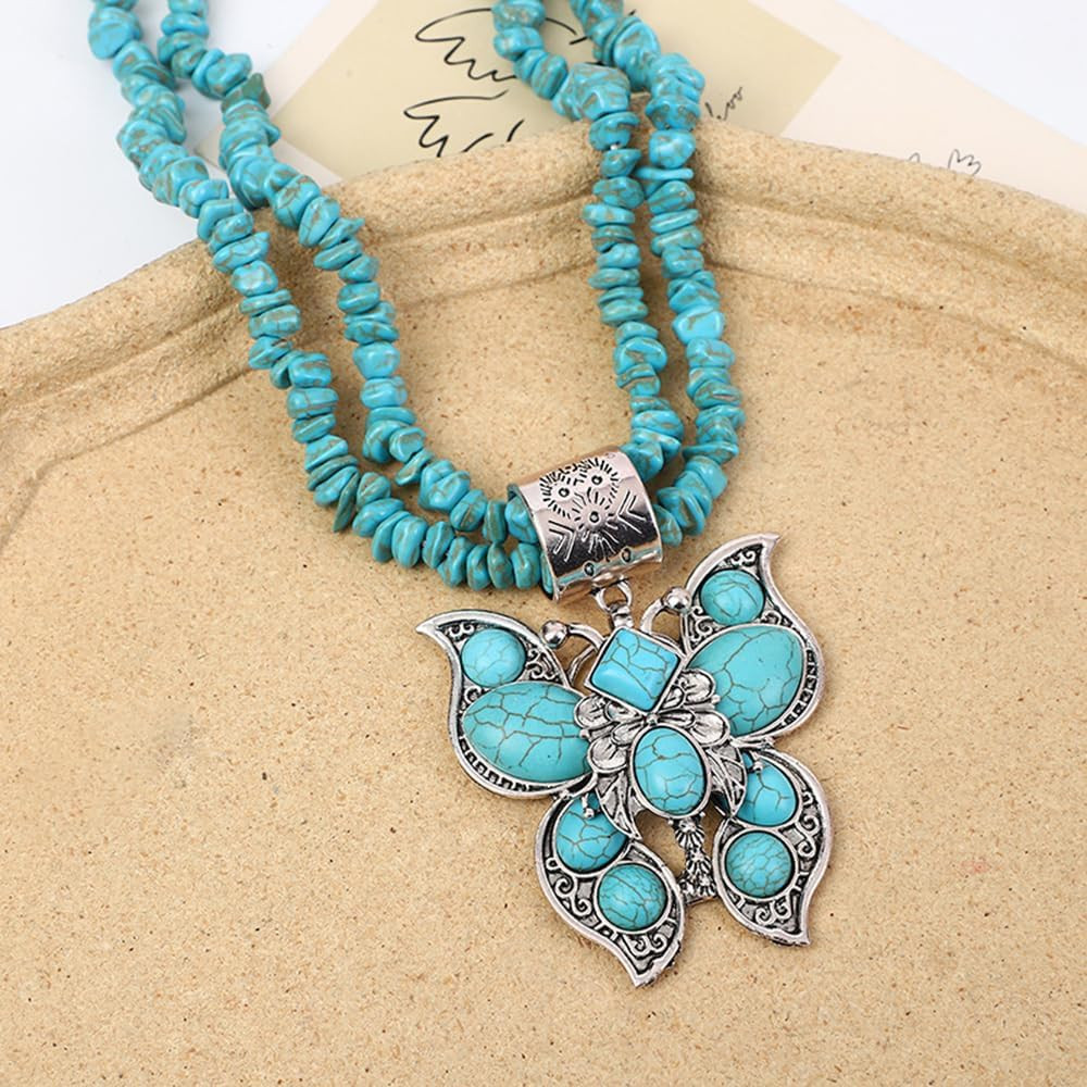 Turquoise Butterfly Layered Necklace for 45 Cm (17.75 Inches), Blue