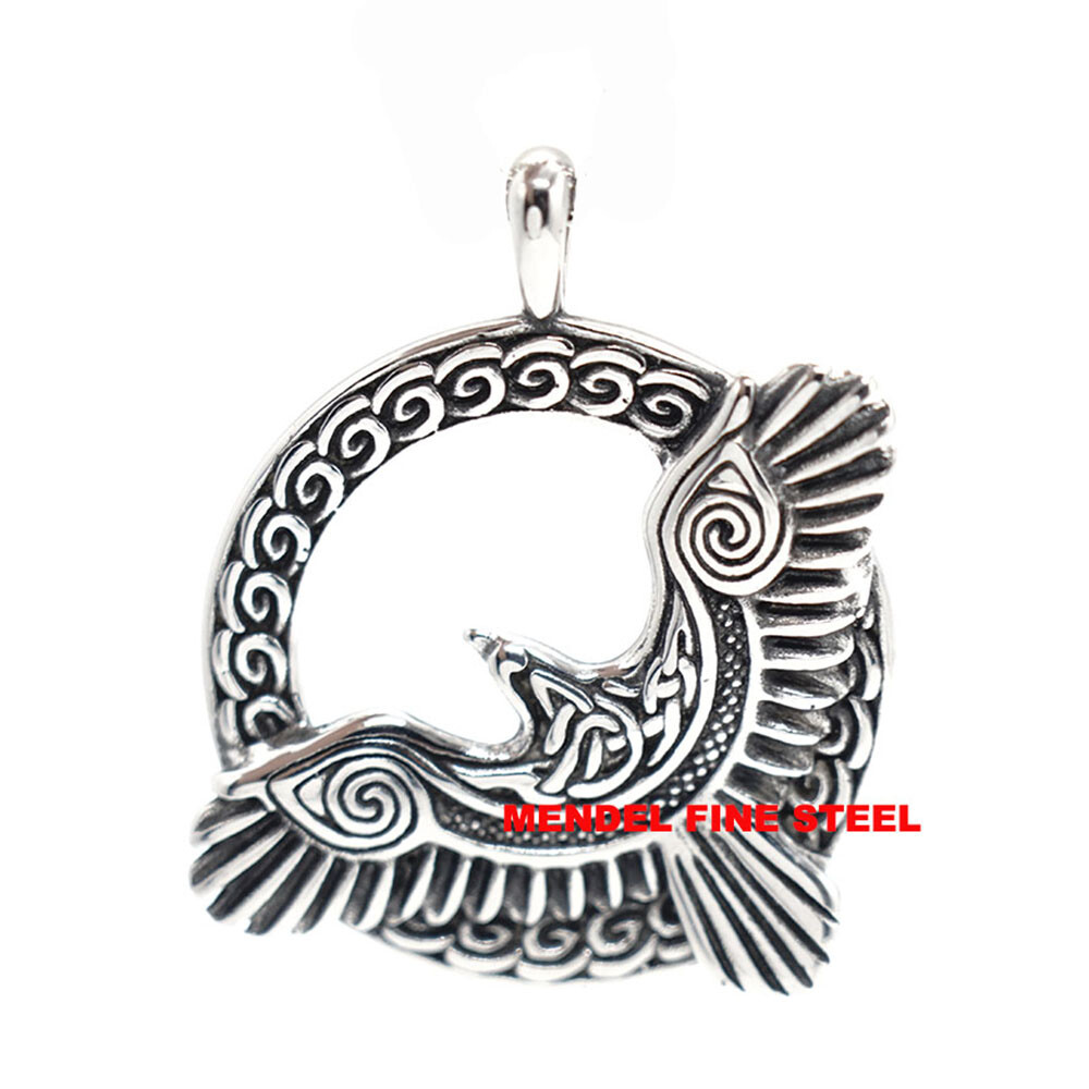 MENDEL Mens Womens Norse Viking Celtic Knot Amulet Raven Crow Pendant Necklace
