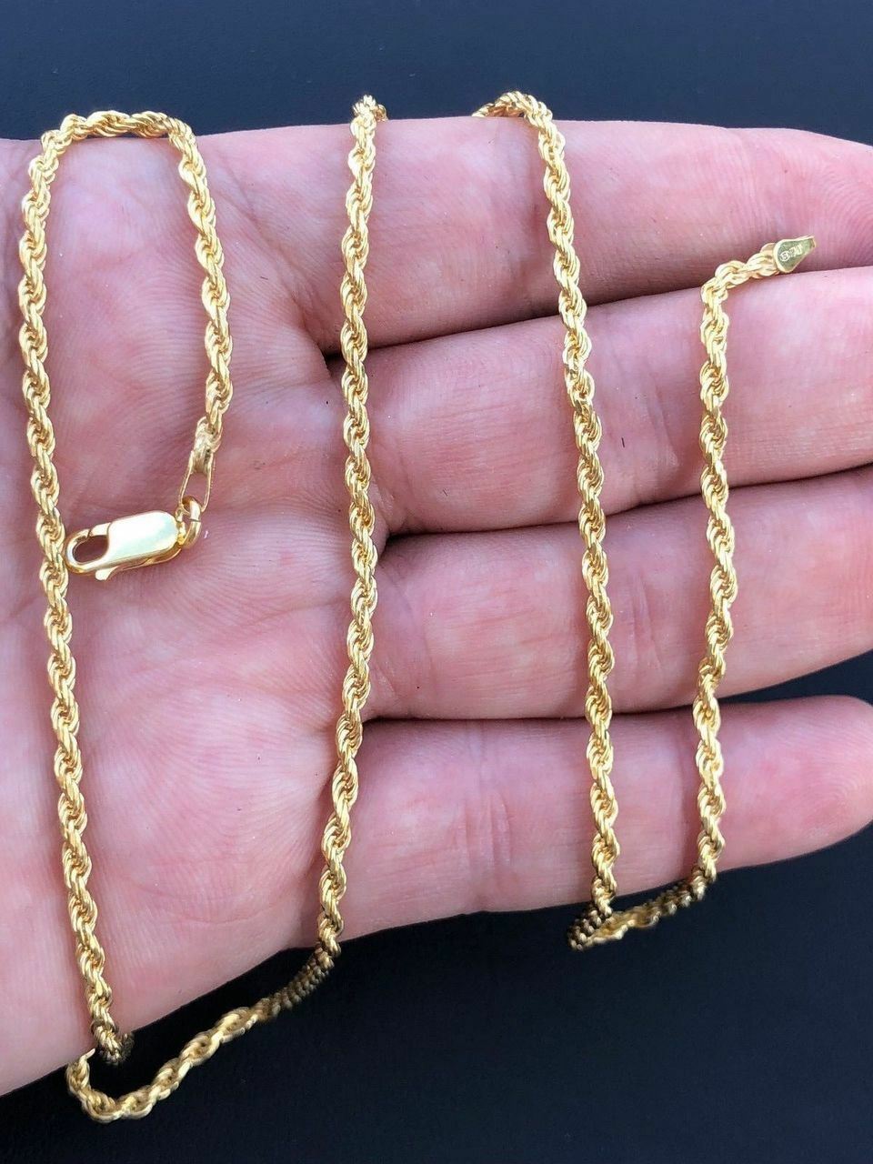 Rope Chain 14K Gold Plated Solid 925 Silver MADE IN ITALY Men’s Women’s 2.5mm