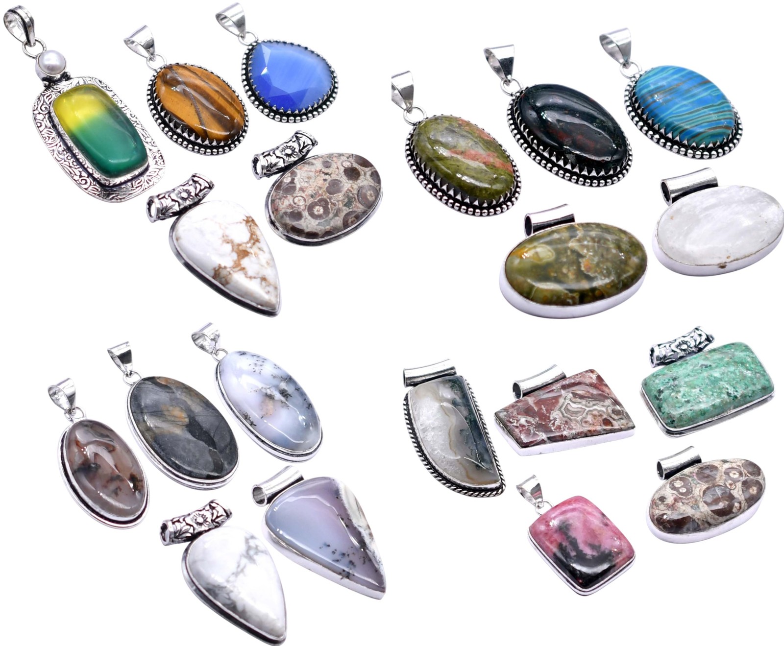 Any 100 PCS Mix Gemstones Handmade Pendant Silver Plated Mix Lot P 9157