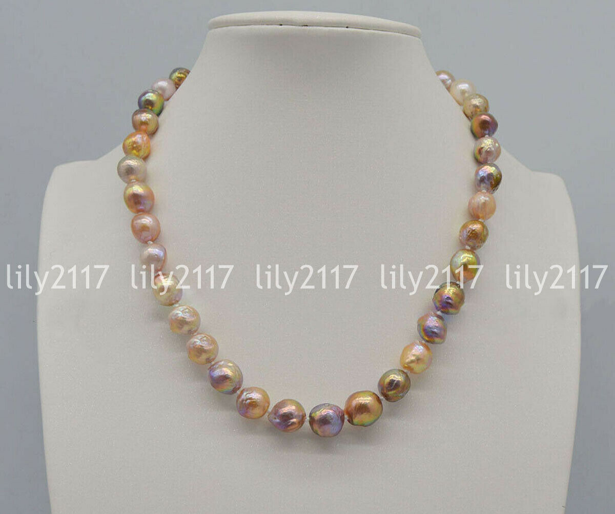 LONG 20INCH Genuine Natural 10-12mm South Sea Multicolor Baroque Pearl Necklace