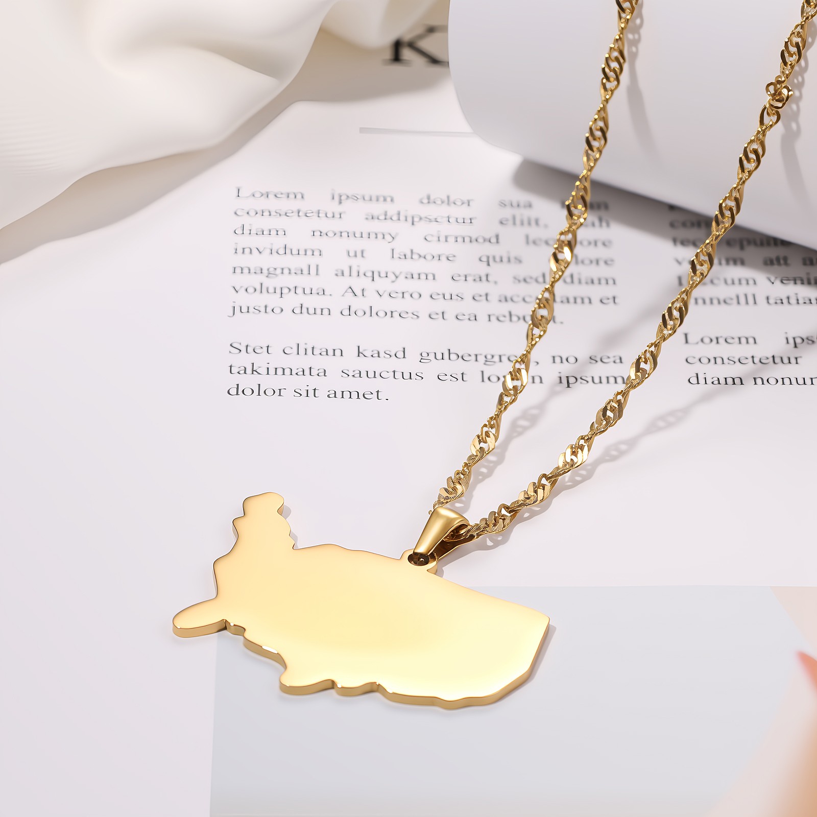 Unisex World Cup Country Map&Flag Pendant Stainless Steel Necklace Lockbone Link