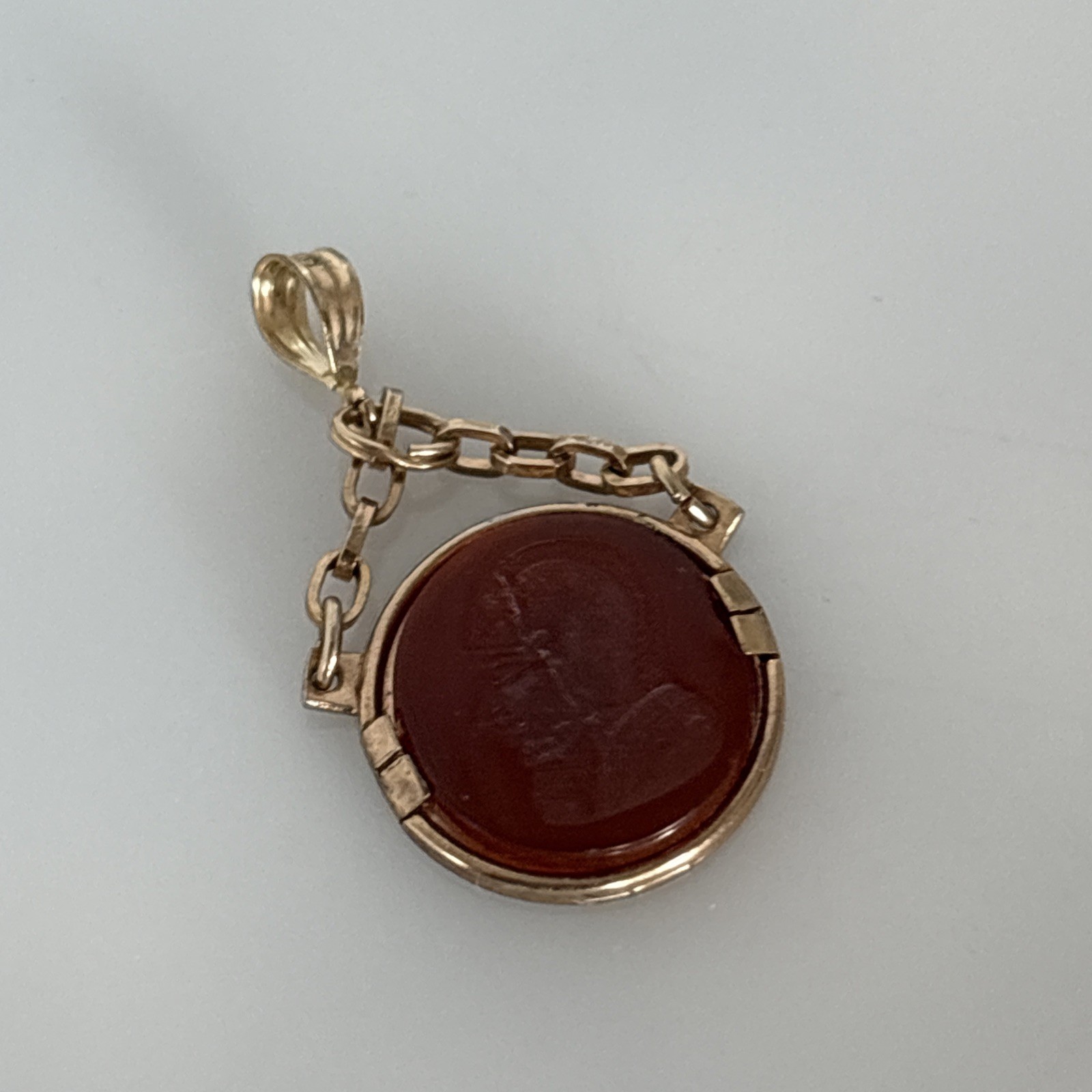 12/20 Gold Filled Carved Carnelian Intaglio Warrior Soldier Fob Pendant 22mm 4B