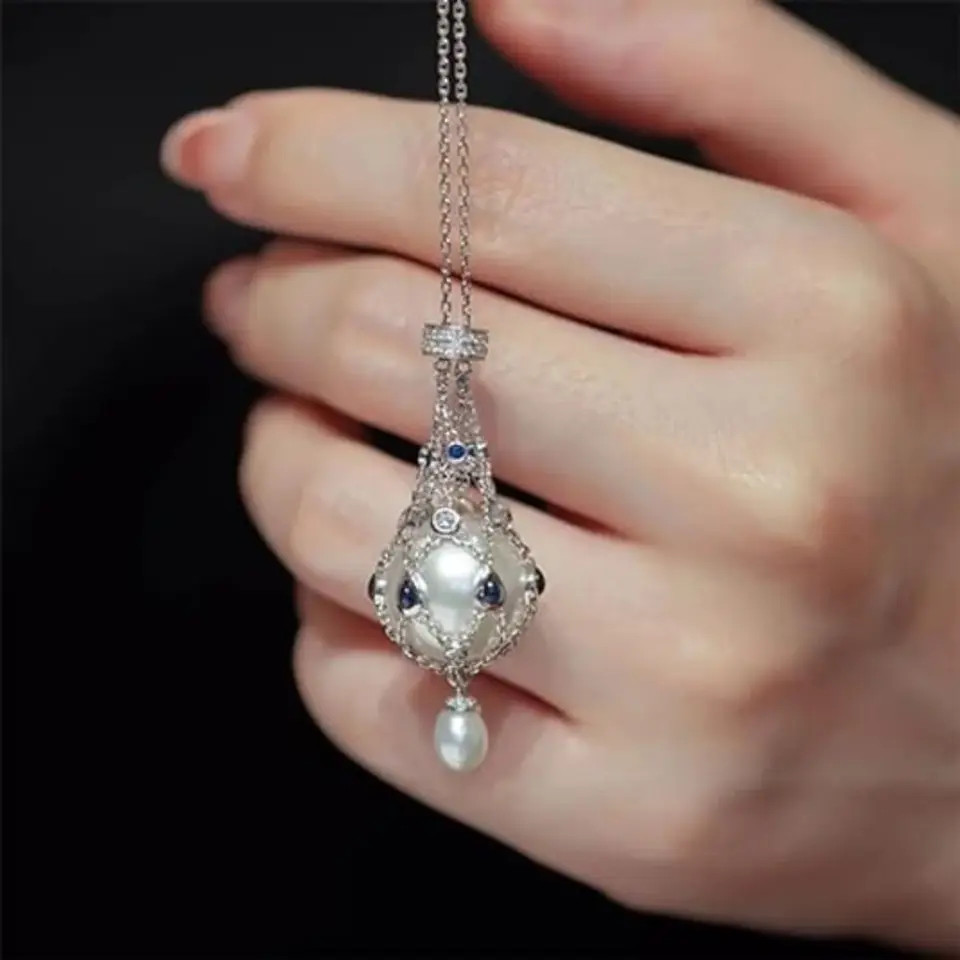 Stainless Steel Necklace Crystal Holder Cage Pendant 70cm Chain Jewelry