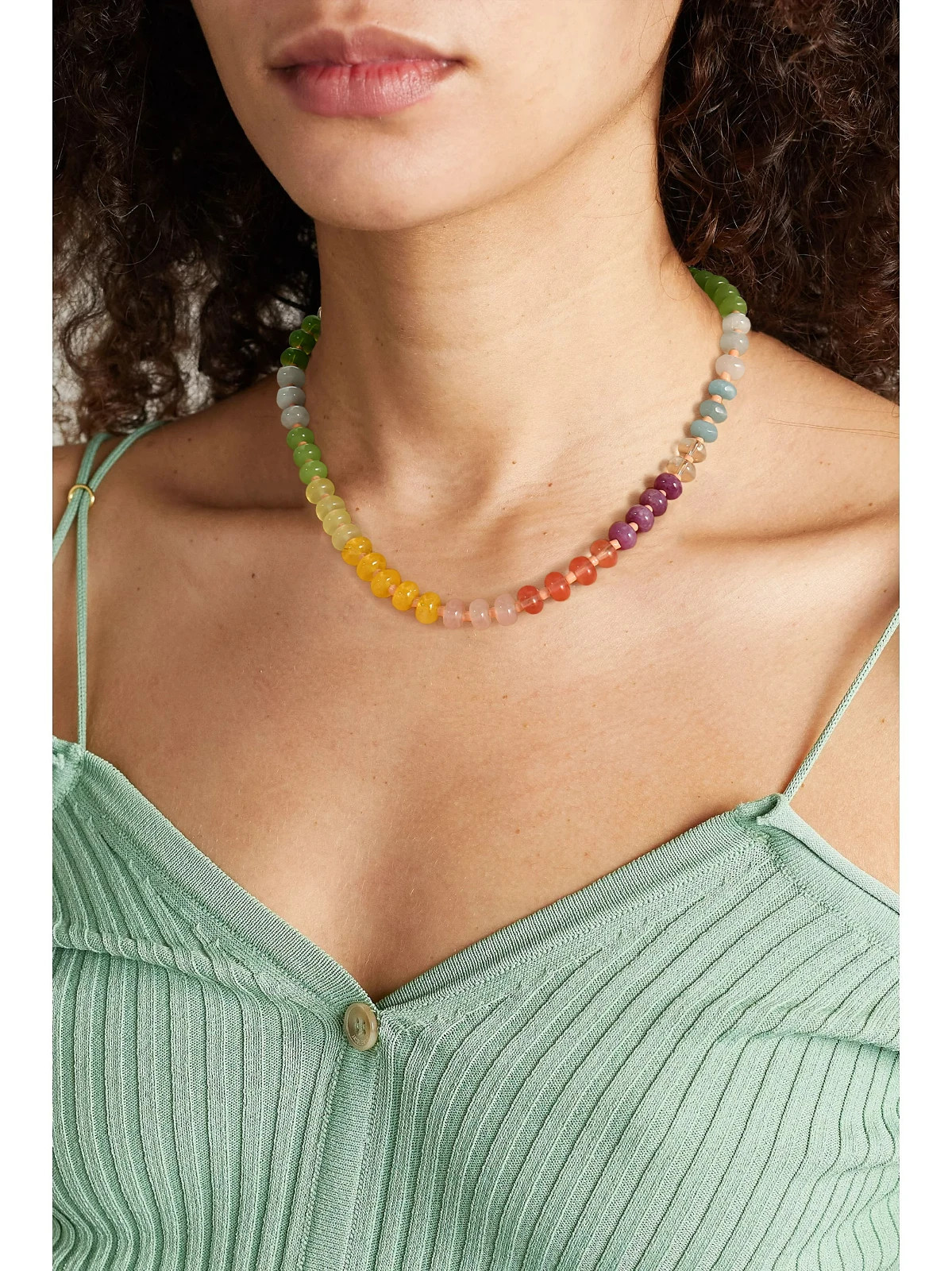 Colorful Jasper Beaded Choker Healing Women Necklace Size 16 Inch+ 2 Inch