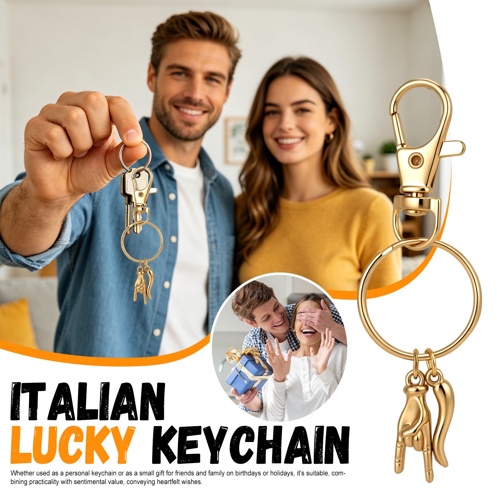 Men Women Italian Horn Necklace Keychain Stainless Steel Cornicello Lucky Charm