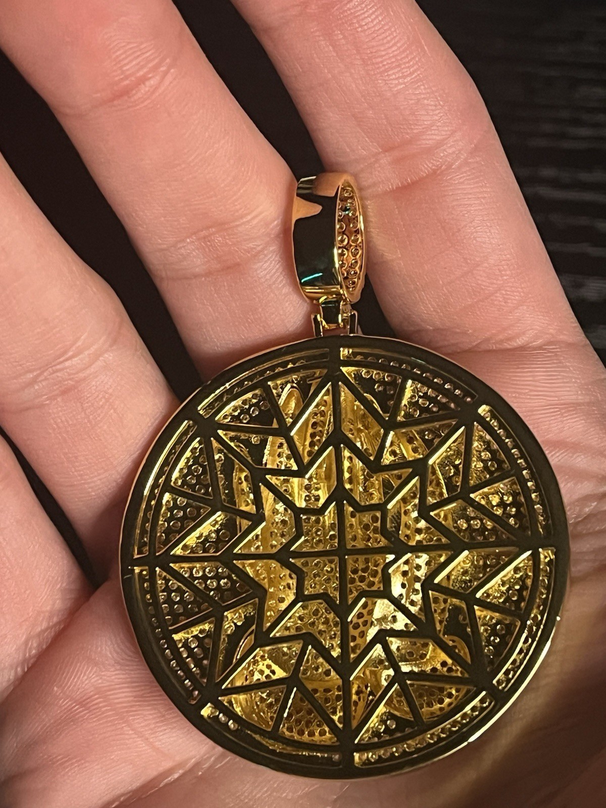 Gold 14k plated over stainless steel with 5A CZ iced out Hands Pendant