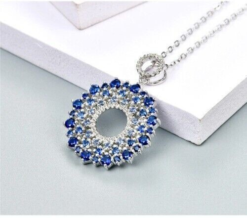 Round Cut Simulated Sapphire Gorgeous Round Charm Pendant 14k White Gold Plated
