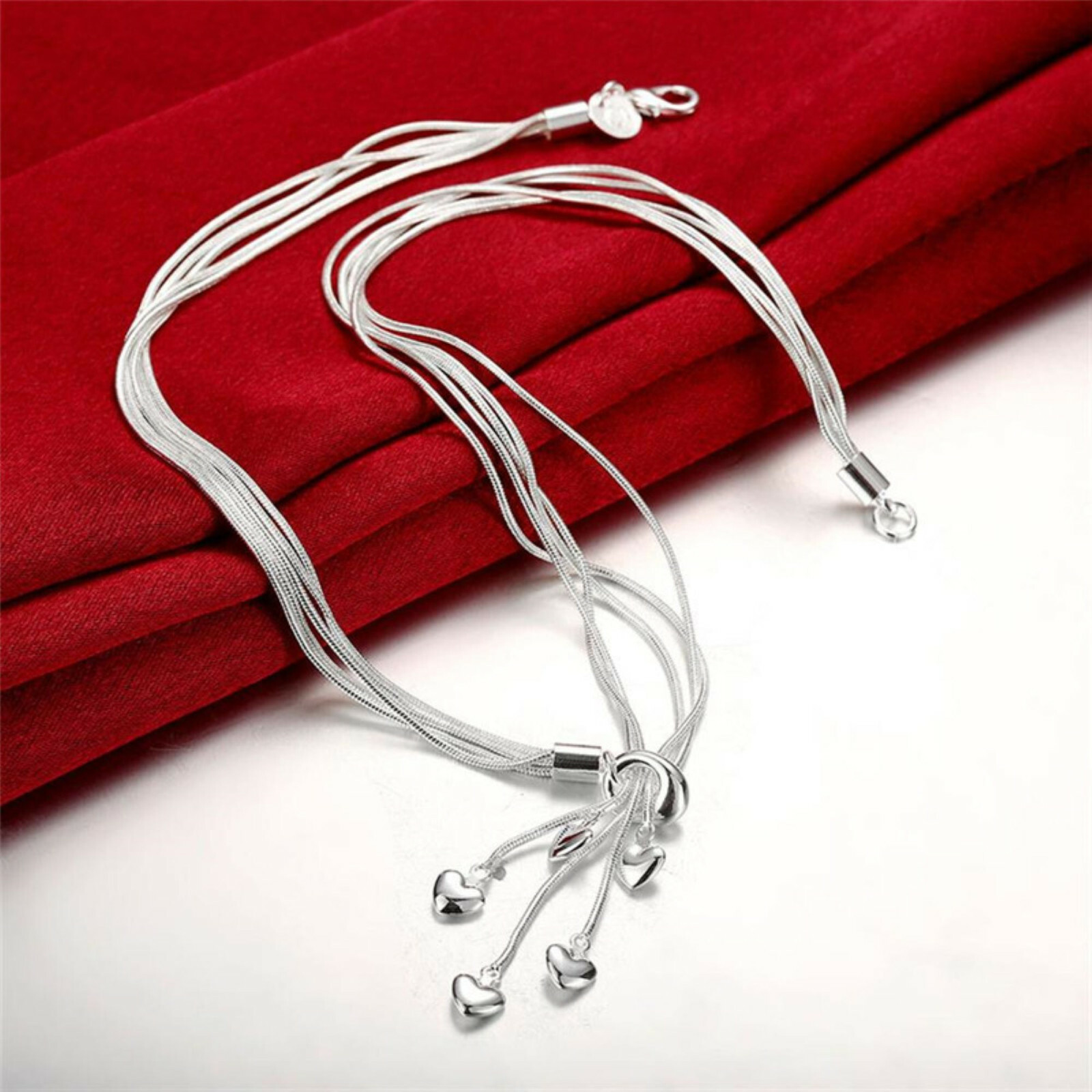 Multi Strand Necklace With Hearts Sterling Silver NEW LOWEST PRICE